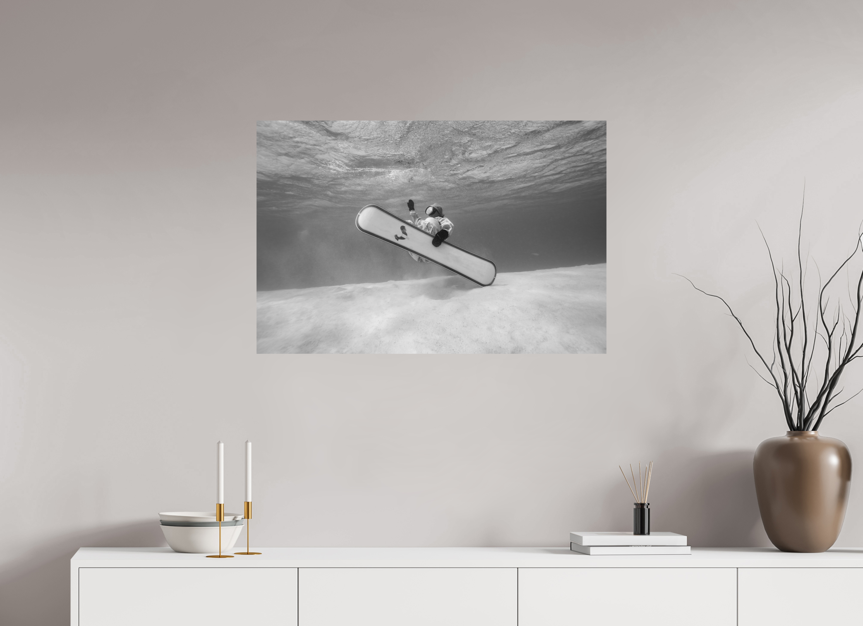 90 x 60 cm, Print Hahnemühle Bright white Underwater Snowboarding